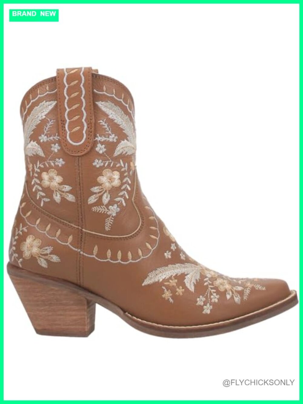 Leather Snip Toe Western Ankle Booties Embroidered Pull On 2.5in Heel